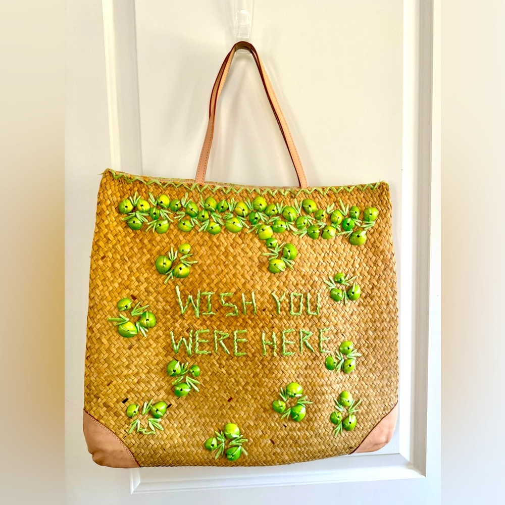 Kate Spade Wish You Were Here large straw tote